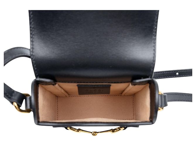 Borsa a tracolla Mini Horsebit 1955 Gucci in pelle nera - vista 4