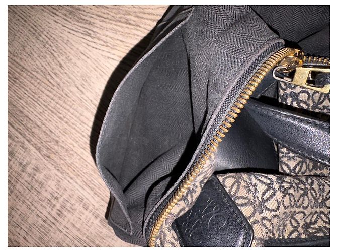 Loewe Anagram Hobo-Tasche Beige Jacquard-Canvas Schwarz Leder - Ansicht 13