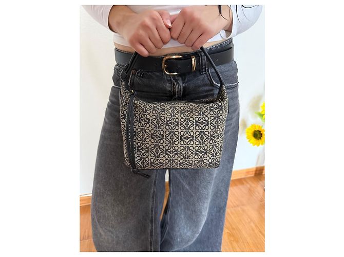 Loewe Anagram Hobo-Tasche Beige Jacquard-Canvas Schwarz Leder - Ansicht 2