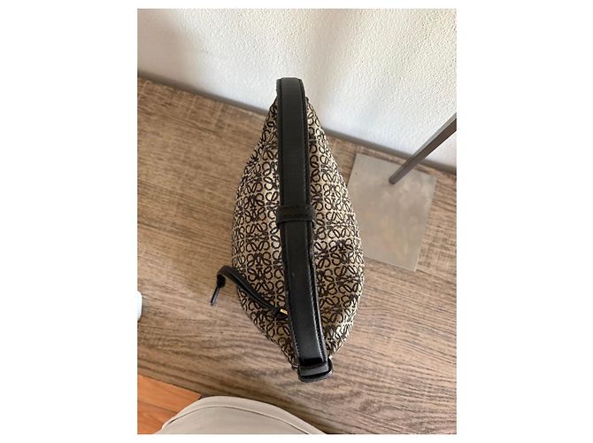 Loewe Anagram Hobo-Tasche Beige Jacquard-Canvas Schwarz Leder - Ansicht 7
