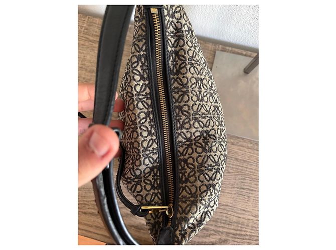 Loewe Anagram Hobo-Tasche Beige Jacquard-Canvas Schwarz Leder - Ansicht 8