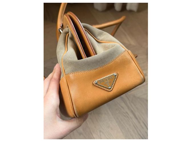 Saco cabas Prada em lona jacquard Corda e couro - vista 9