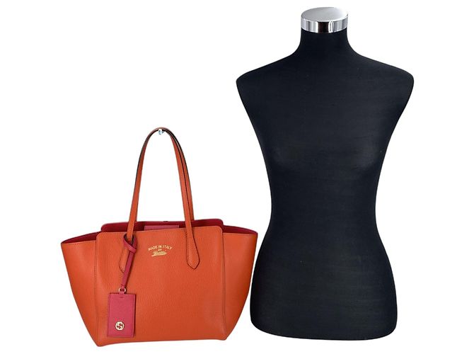Gucci Borsa Tote Swing Medium in pelle Arancione e Fucsia - vista 2