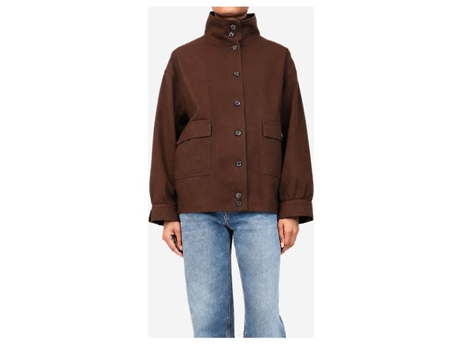 Prada Giacca-camicia in cotone gabardine old Cocoa - size UK 8 - vista 3