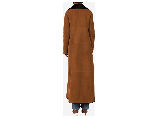 Autre Marque Manteau long en shearling et daim marron - size UK 8 - vue 2