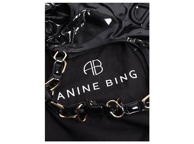 Anine Bing Borsa tote Kate in pelle nera lucida - vista 10