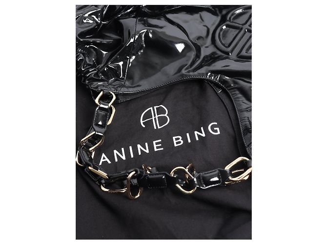 Anine Bing Borsa tote Kate in pelle nera lucida - vista 11