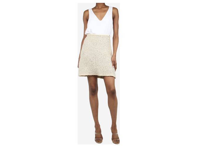 Saia Chanel de malha de lã creme - vista 3