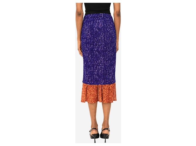 Dries Van Noten Gonna midi in mesh stampata blu e arancione - size XS - vista 2