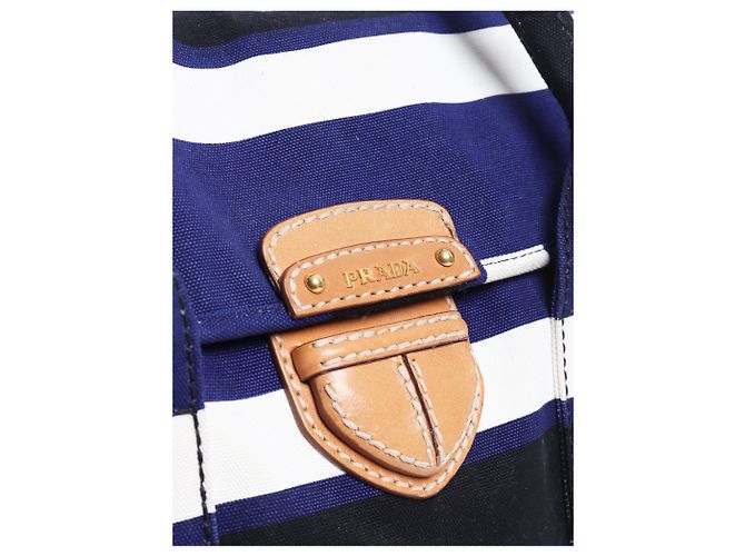 Prada Bolso tote de lona a rayas azules - vista 11