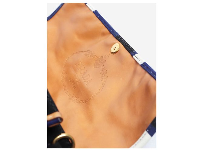 Prada Bolso tote de lona a rayas azules - vista 12