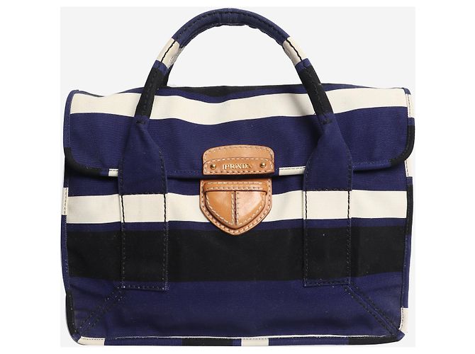 Prada Bolso tote de lona a rayas azules - vista 2