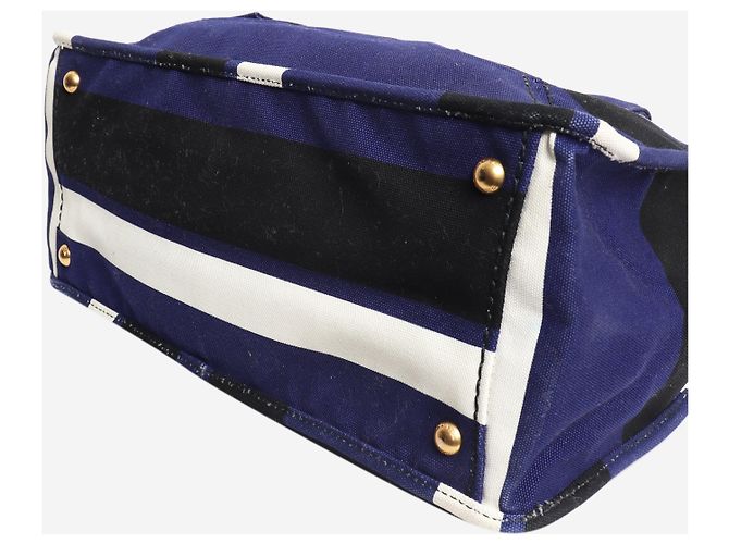 Prada Bolso tote de lona a rayas azules - vista 5