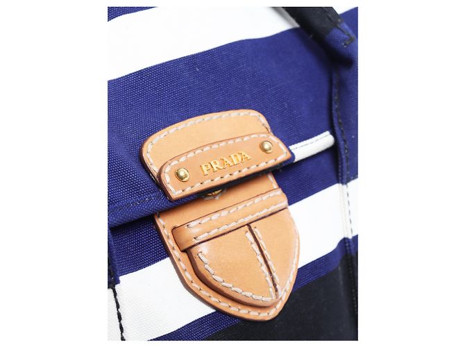 Prada Bolso tote de lona a rayas azules - vista 8