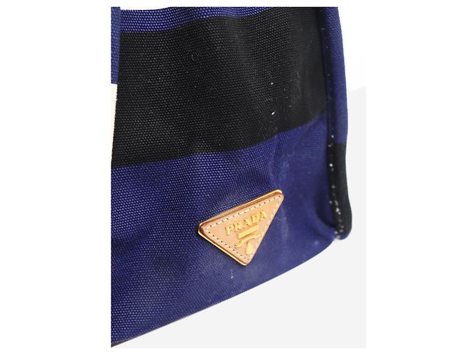 Prada Bolso tote de lona a rayas azules - vista 9