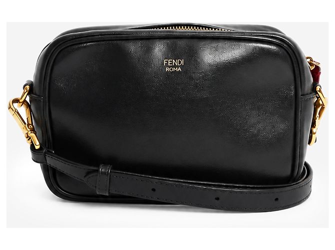Fendi Mini borsa a tracolla Camera Case in pelle goffrata FF nera e marrone - vista 2