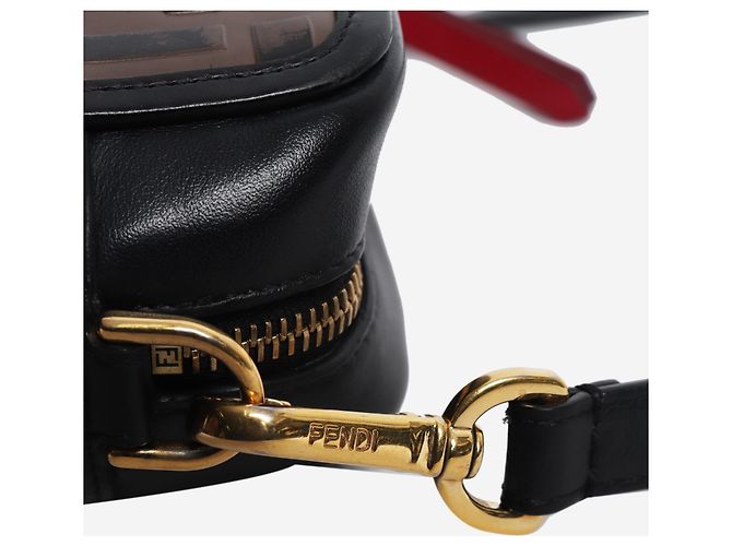 Fendi Mini borsa a tracolla Camera Case in pelle goffrata FF nera e marrone - vista 5