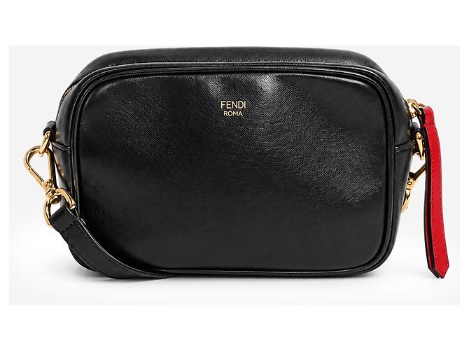 Fendi Mini borsa a tracolla Camera Case in pelle goffrata FF nera e marrone - vista 8