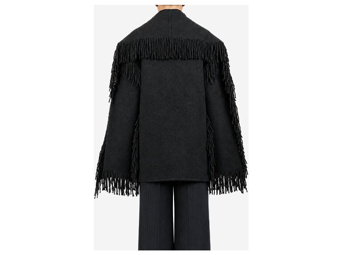Totême Casaco-cachecol com franjas em mistura de lã preta - size UK 6 - vista 2