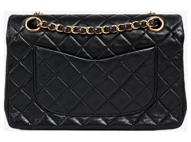 Chanel Medium Classic Double Flap Tasche vintage aus schwarzem Lammleder - Ansicht 2