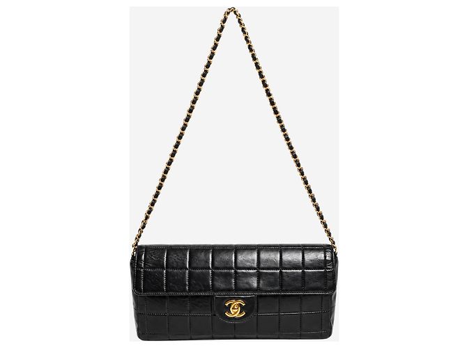 Chanel Borsa a patta East West Chocolate Bar in lambskin nero - vista 2