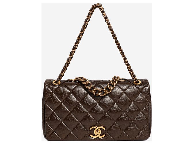 Chanel Bolsa Pondicherry com aba em couro de bezerro envelhecido matelassê marrom 2012 - vista 2