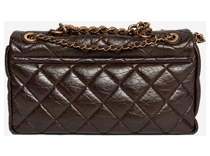 Chanel Bolsa Pondicherry com aba em couro de bezerro envelhecido matelassê marrom 2012 - vista 3