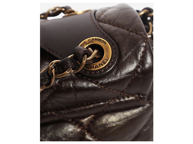 Chanel Bolsa Pondicherry com aba em couro de bezerro envelhecido matelassê marrom 2012 - vista 4
