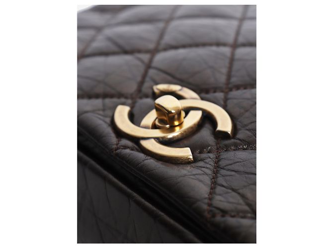 Chanel Bolsa Pondicherry com aba em couro de bezerro envelhecido matelassê marrom 2012 - vista 8