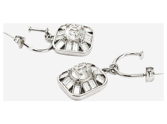 Chanel Orecchini a cerchio con pendente quadrato in cristallo argento - vista 2