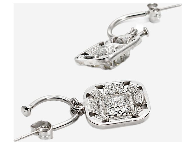 Chanel Orecchini a cerchio con pendente quadrato in cristallo argento - vista 3