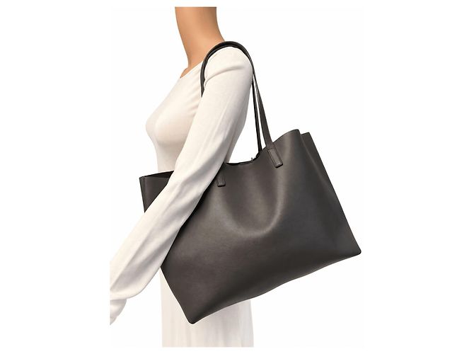 Autre Marque Shopping E/W Tote Bag aus grauem Leder - Ansicht 9