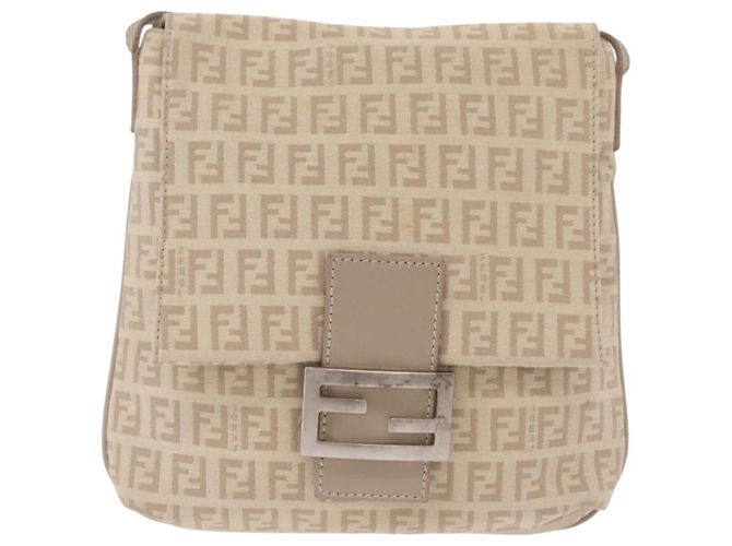FENDI Zucchino Canvas Shoulder Bag Beige Silver 8BT075 - vista 2