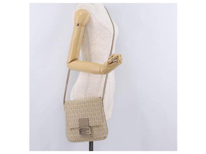 FENDI Zucchino Canvas Shoulder Bag Beige Silver 8BT075 - vista 30