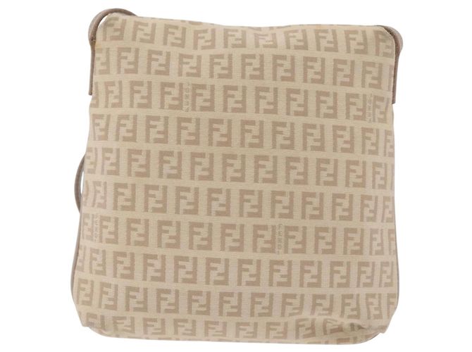 FENDI Zucchino Canvas Shoulder Bag Beige Silver 8BT075 - vista 4
