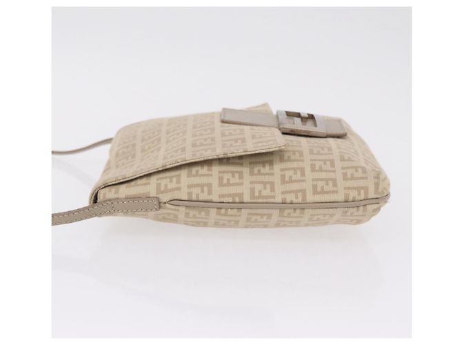 FENDI Zucchino Canvas Shoulder Bag Beige Silver 8BT075 - vista 6