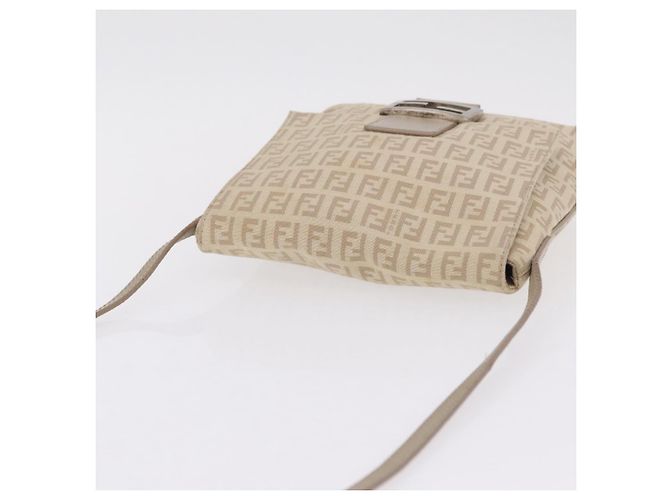 FENDI Zucchino Canvas Shoulder Bag Beige Silver 8BT075 - vista 7
