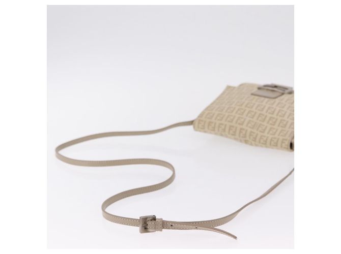 FENDI Zucchino Canvas Shoulder Bag Beige Silver 8BT075 - vista 8