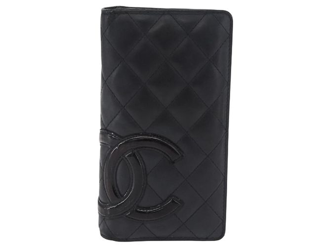 CHANEL Matelasse Cambon Line Long Wallet Lamb Skin Black Silver CC - vista 2