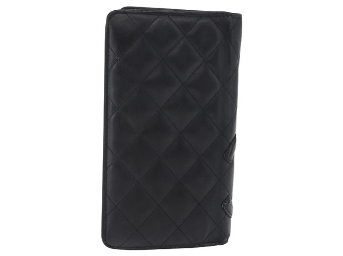 CHANEL Matelasse Cambon Line Long Wallet Lamb Skin Black Silver CC - vista 3
