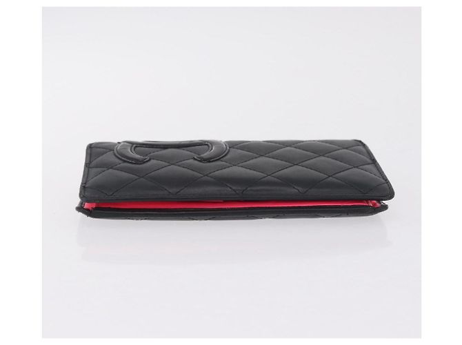 CHANEL Matelasse Cambon Line Long Wallet Lamb Skin Black Silver CC - vista 4