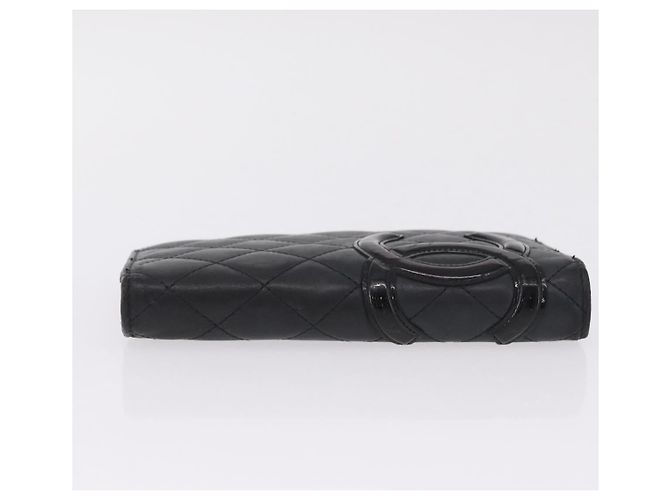 CHANEL Matelasse Cambon Line Long Wallet Lamb Skin Black Silver CC - vista 5