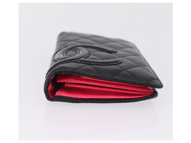 CHANEL Matelasse Cambon Line Long Wallet Lamb Skin Black Silver CC - vista 7