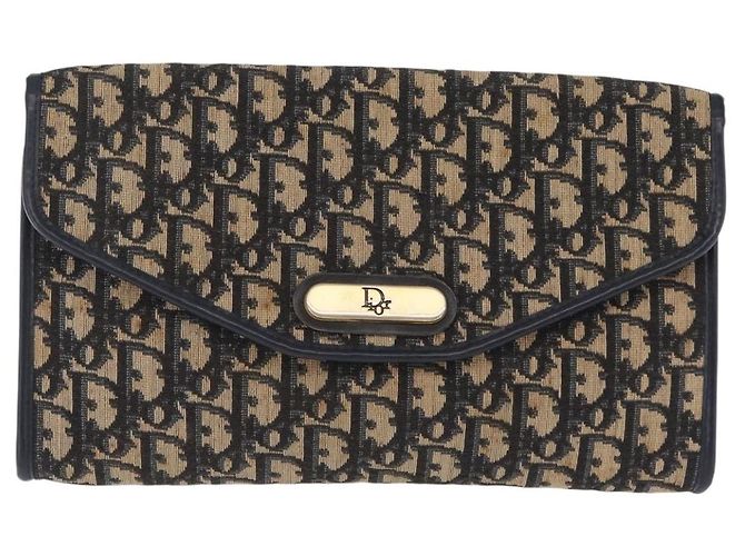 Christian Dior Trotter Canvas Chain Shoulder Bag Navy Gold Tone - vista 2