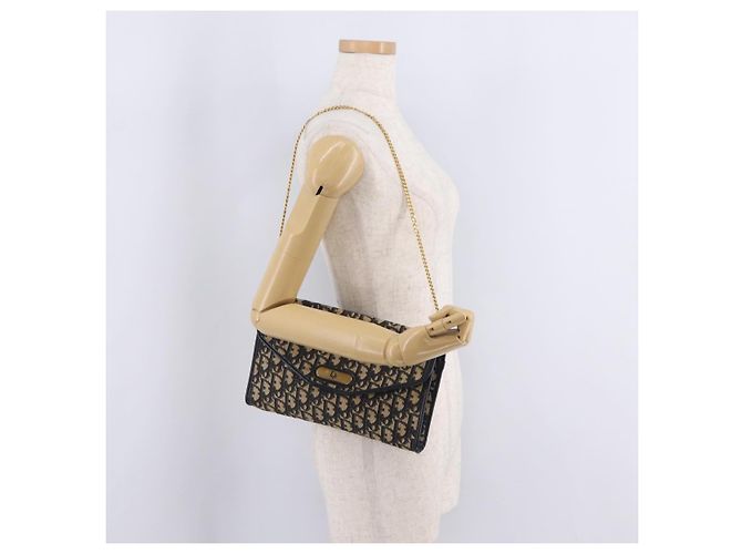 Christian Dior Trotter Canvas Chain Shoulder Bag Navy Gold Tone - vista 23