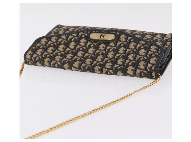 Christian Dior Trotter Canvas Chain Shoulder Bag Navy Gold Tone - vista 7