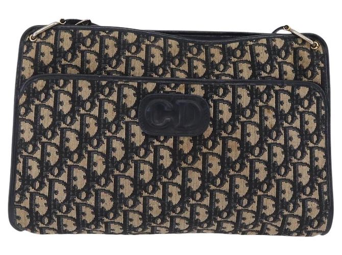 Christian Dior Trotter Canvas Shoulder Bag Navy Gold - vista 2