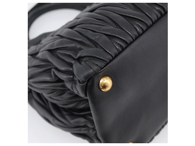 Miu Miu Matelasse Hand Bag Leather 2way Black Gold - vista 17