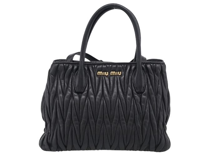 Miu Miu Matelasse Hand Bag Leather 2way Black Gold - vista 2