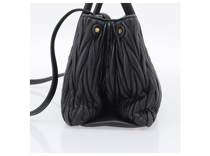 Miu Miu Matelasse Hand Bag Leather 2way Black Gold - vista 5